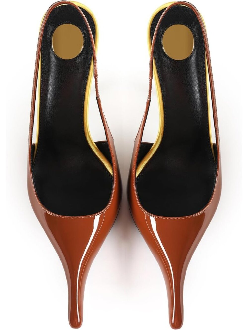 Women's Brown Patent Leather Pointed Close Toe Stiletto High Heels Backless - Picture 5 of 7